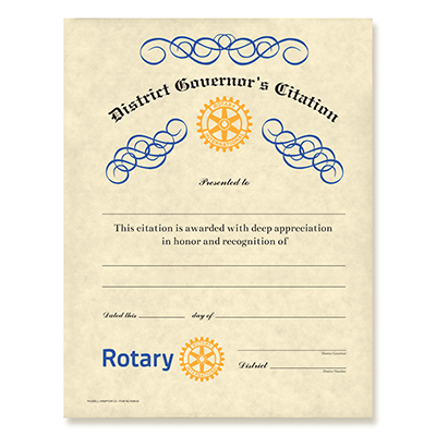 Rotary CUSTOMIZED District Governor's Citation