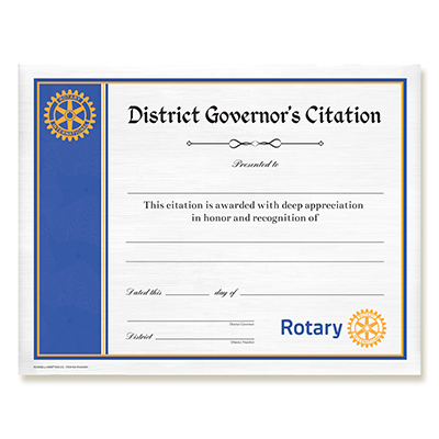 Rotary CUSTOMIZED District Governor's Citation