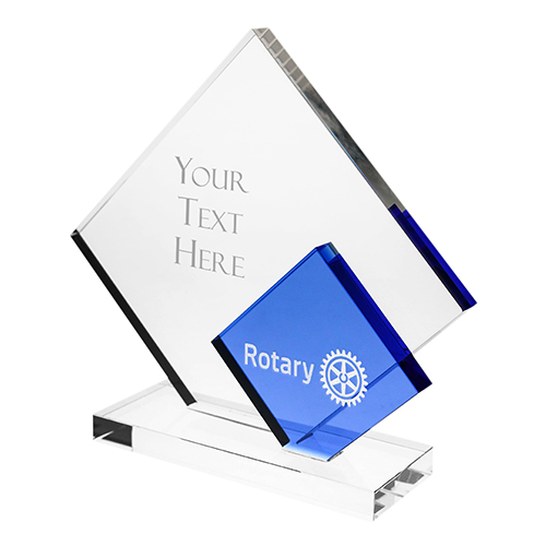 Rotary Custom Clear/Blue Crystal Diamond Award