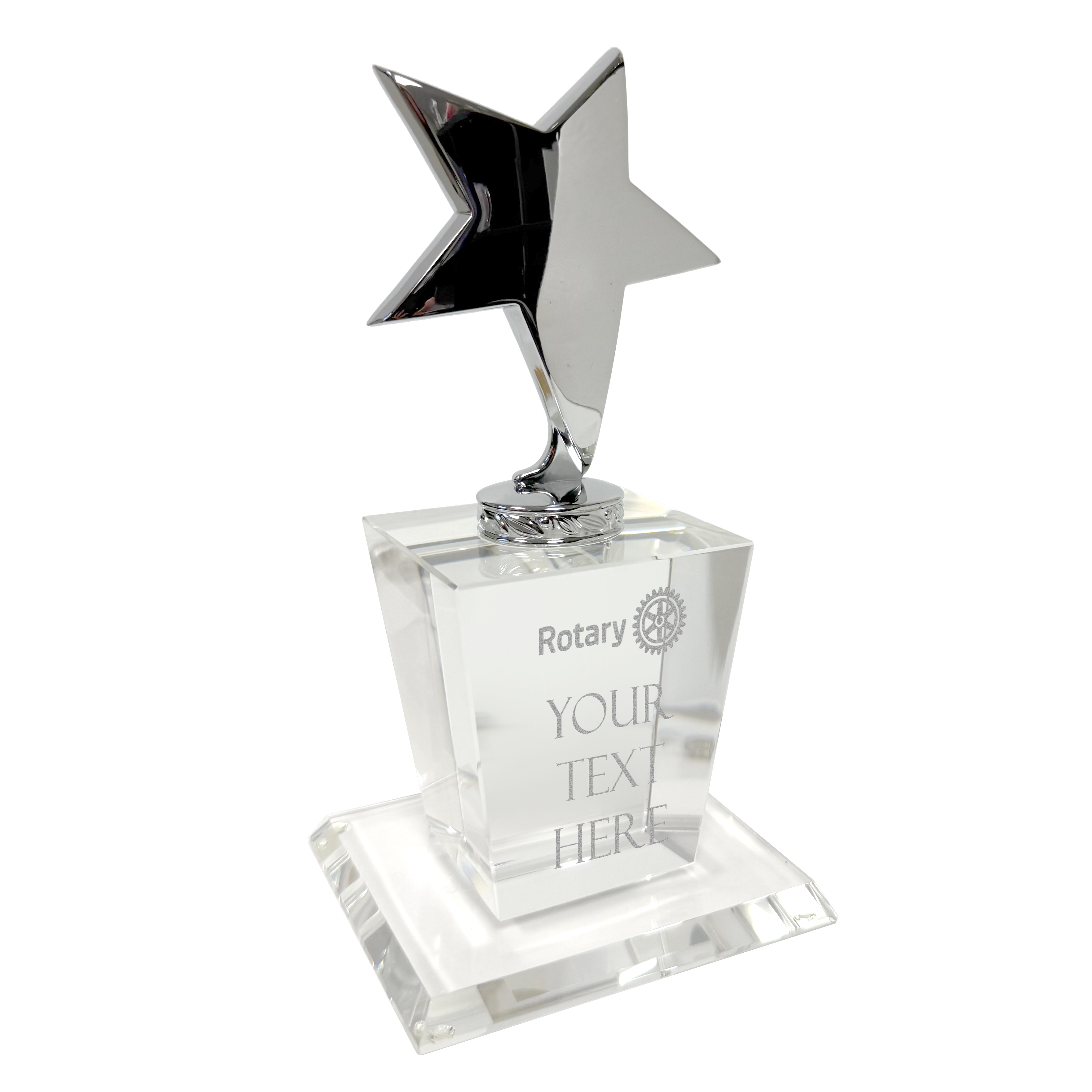 Rotary Custom Silver Star On Glass Base Award