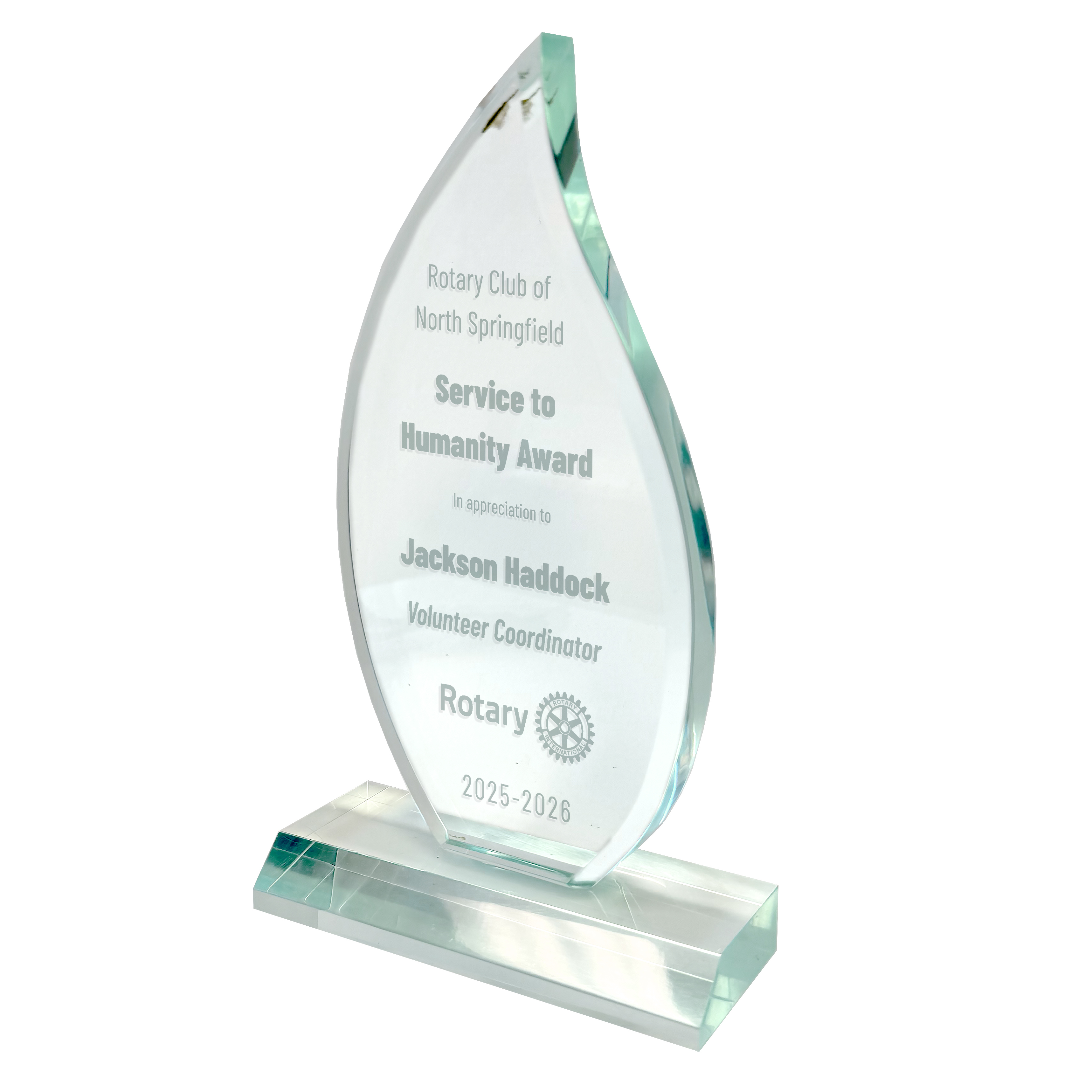 Rotary Beveled Flame Award Jade Green