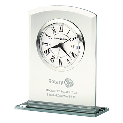 Rotary Custom Alarm Clock in Beveled Glass with Glass Base