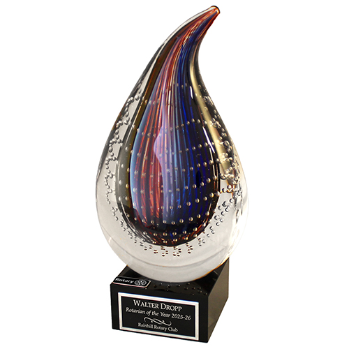 Rotary Art Glass Award w/Black Base