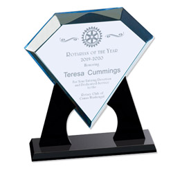 Rotary Blue Diamond Acrylic Award on Black Stand
