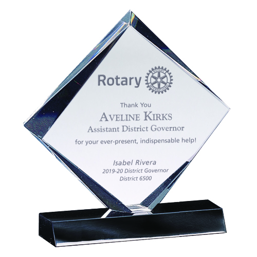 Rotary Clear Acrylic Diamond Award on Black Base