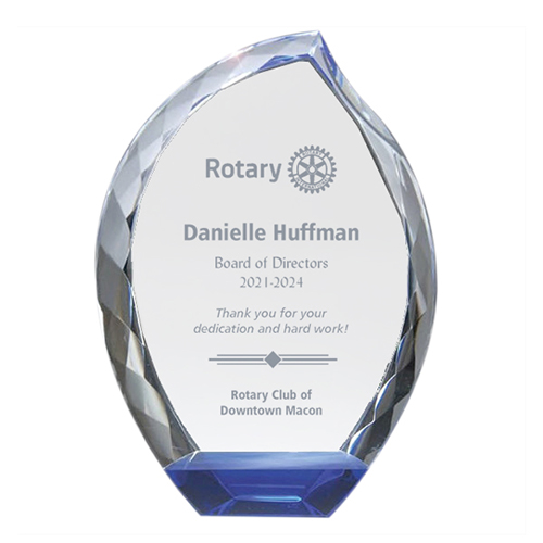 Rotary Multi-Faceted Optic Crystal Blue Accent Flame Award