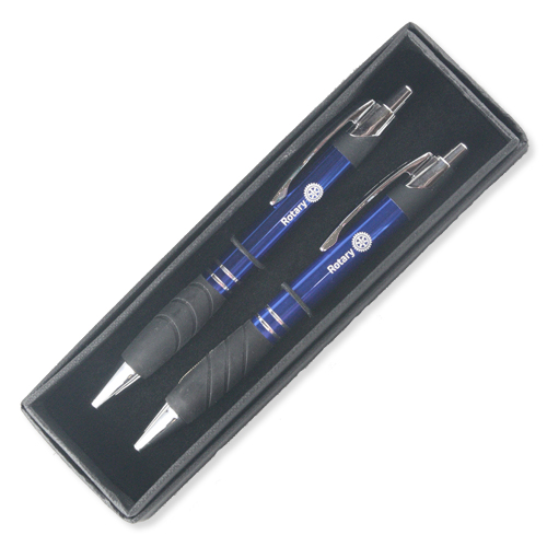 Rotary Blue & Chrome Pen & Pencil Set in Case