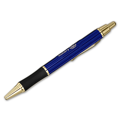 Rotary Blue & Gold Brass Ballpoint Pen w/Comfort Grip