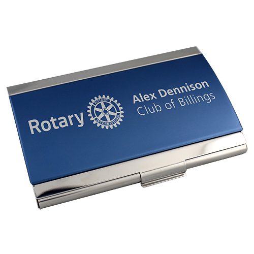 Rotary Blue/Chrome Metal Business Card Case