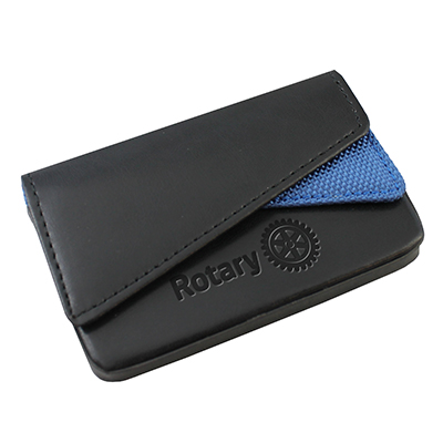 Rotary Business Card Case - Debossed Black Leather