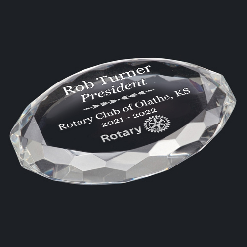 Rotary Multi-Faceted Oval Crystal Paperweight