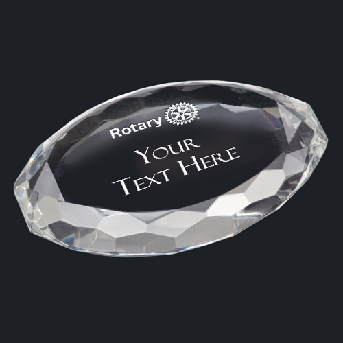 Rotary Custom Multi-Faceted Oval Crystal Paperweight
