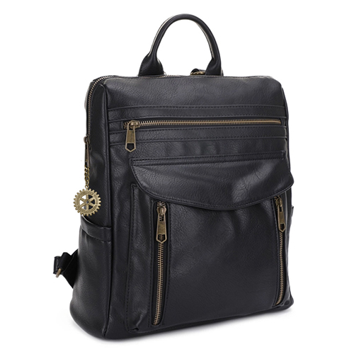 Rotary Backpack Purse with Gold Accents and Rotary Pull