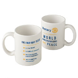 Rotary Set of 4 White 11 oz. Ceramic Mugs with  Four-Way Test