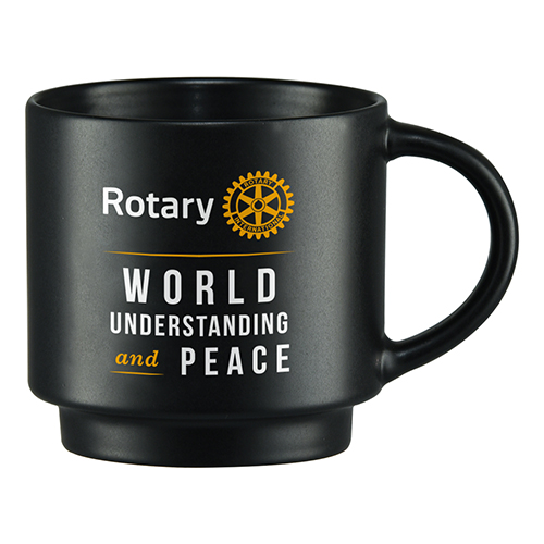 Rotary Set of 2 Matte Finish Black 14 oz. Ceramic Mugs with  Four-Way Test