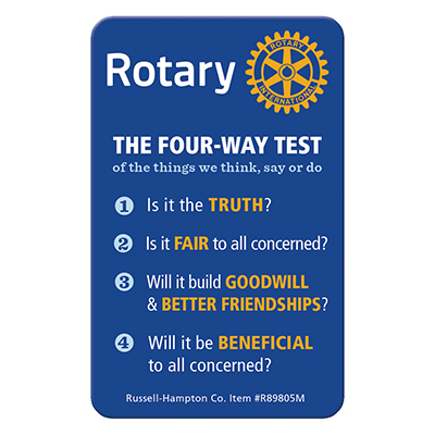 Rotary The Four-Way Test / Object of Rotary Plastic Wallet Card