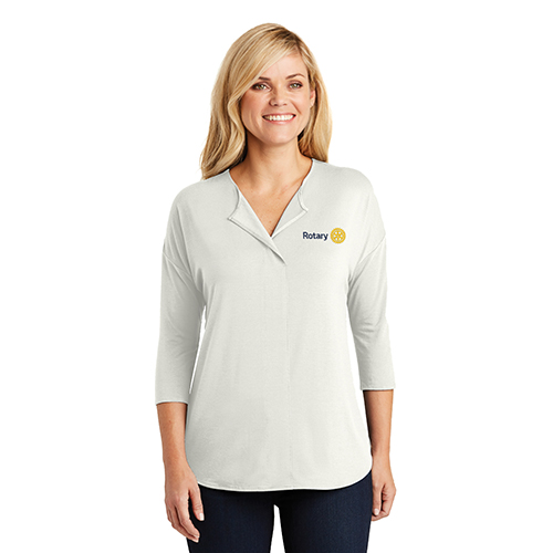 Rotary Ladies' Ivory 3/4 Sleeve Split Neck Shirt
