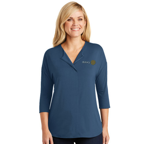 Rotary Ladies' Dusty Blue 3/4 Sleeve Split Neck Shirt