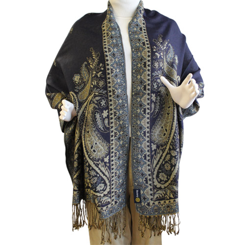 Rotary Navy Denim Paisley Metallic Pashmina