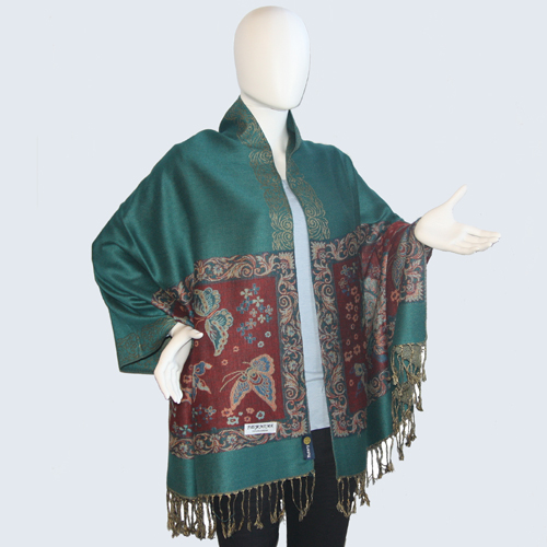 Rotary Green Pashmina with Butterfly Pattern