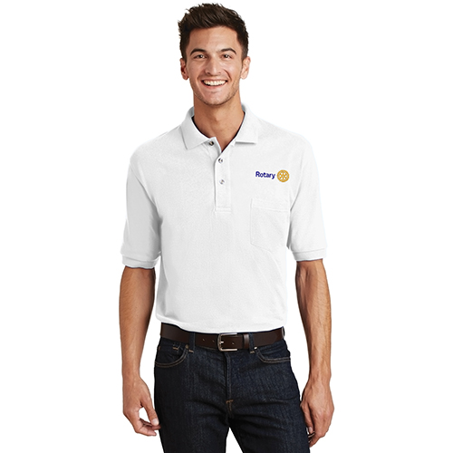 Rotary Men's White Polo with Pocket