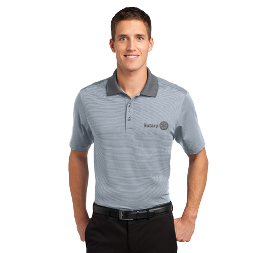 Rotary Men's White/Grey Stripe Polo w/ Rotary Masterbrand