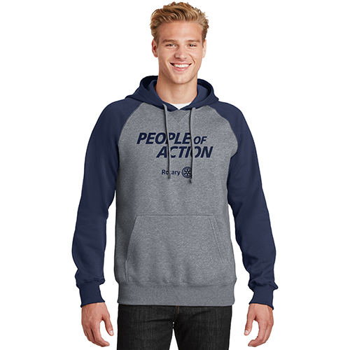 Rotary Men's Raglan Hooded Pullover Sweatshirt - Navy/Heather Gray