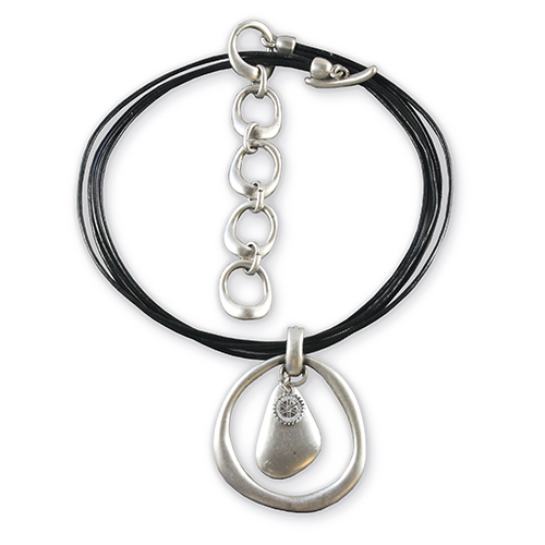 Rotary Black Cords Necklace w/ pendant