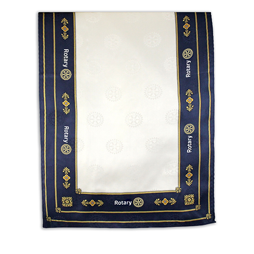 Rotary White/Navy/Gold Multi-Emblem Silk Scarf with Masterbrand Signature Logo