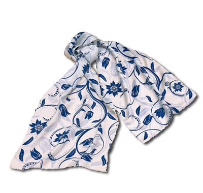 Blue/White on Rotary Jacquard Silk Scarf