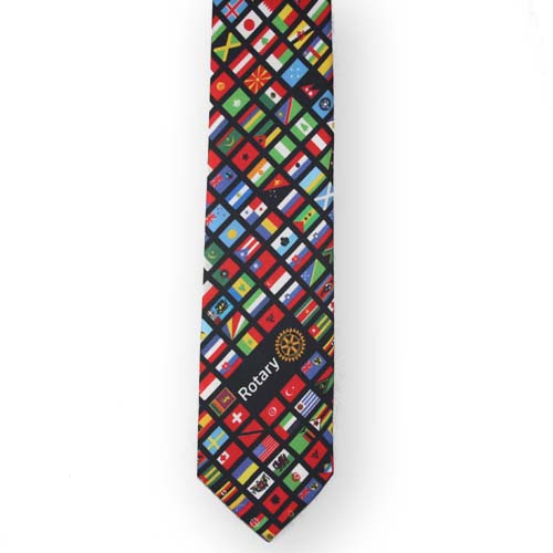 Rotary Masterbrand Navy Background International Flags Silk Necktie