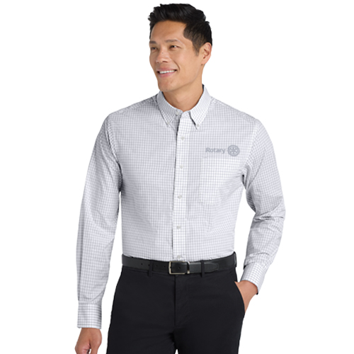 Rotary White Plaid Pattern Oxford Dress Shirt