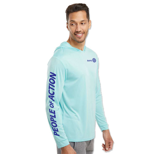 Rotary Unisex Aqua Hooded Long Sleeve SPF T-Shirt With Blue Print
