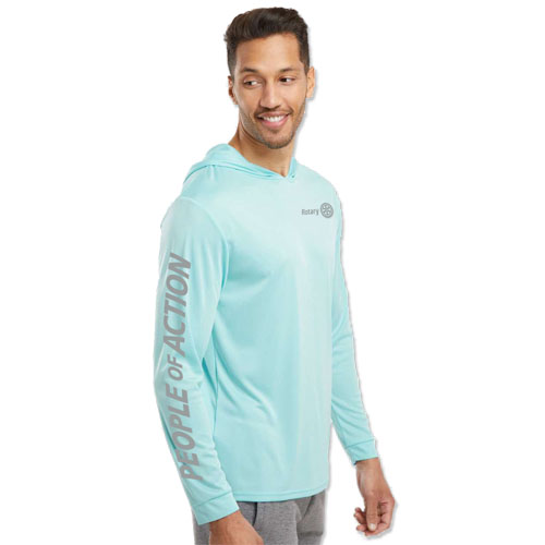 Rotary Unisex Aqua Hooded Long Sleeve SPF T-Shirt with Gray Print