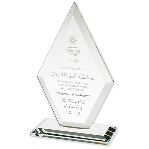 Rotary 2022 - 23 Theme  Etched Starfire Glass Arrowhead Award