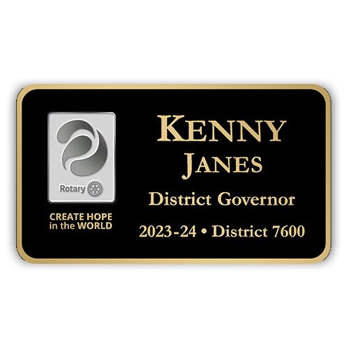 Rotary 2023-24 Theme - Black Metal Engraved Badge-  3 1/2