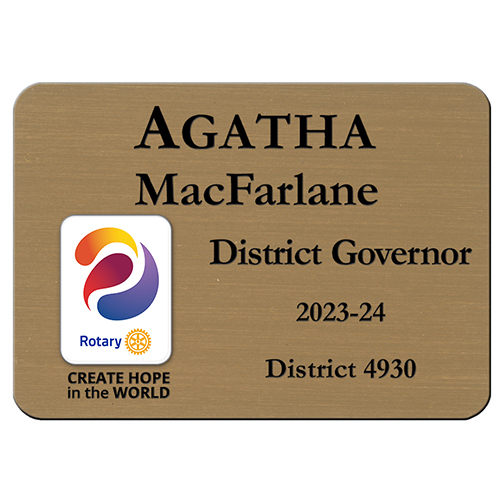 Rotary 2023-24 Theme-Gold Plastic Engraved Badge-3-1/4
