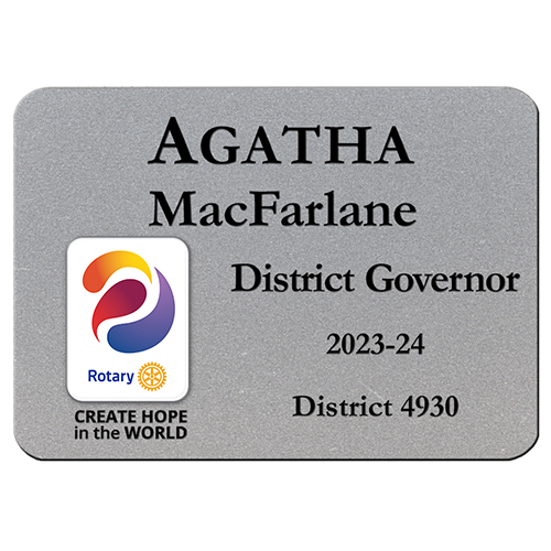 Rotary 2023-24 Theme Silver Plastic Engraved Badge 3 1/4