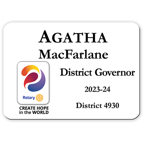Rotary 2023-24 Theme White Plastic Engraved Badge - 3 1/4 