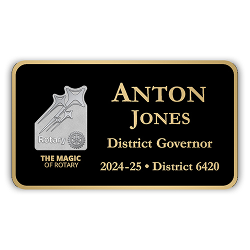 Rotary 2024-25 Theme - Black Metal Engraved Badge-  3 1/2