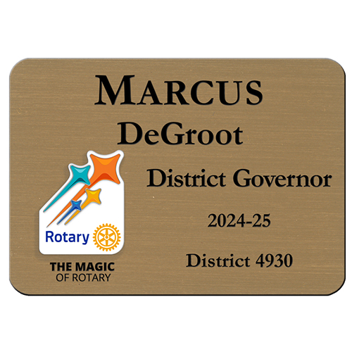 Rotary 2024-25 Theme-Gold Plastic Engraved Badge-3-1/4