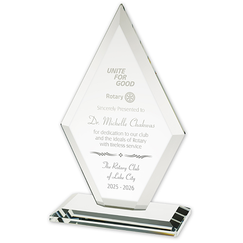 Rotary 2025-26 Message Etched Starfire Glass Arrowhead Award