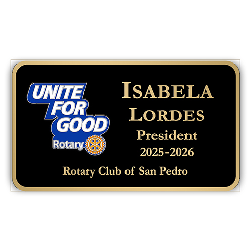 Rotary 2025-26 Message - Black Metal Engraved Badge-  3 1/2