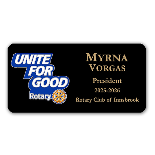 Rotary 2025-26 Message Mini Black Plastic Engraved Badge-3