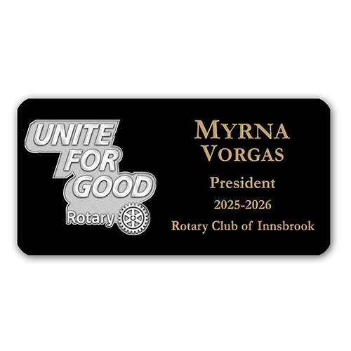 Rotary 2025-26 Message Mini Black Plastic Engraved Badge-3