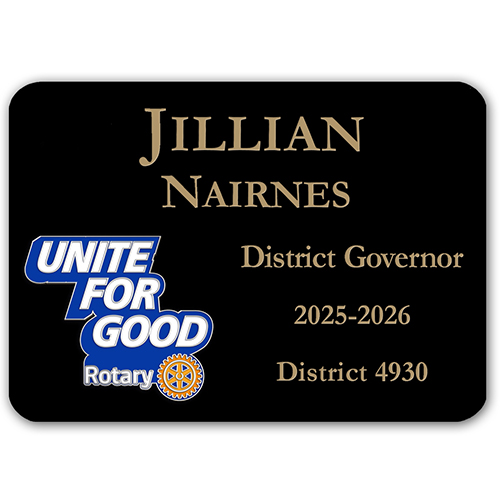 Rotary 2025-26 Message Black Plastic Engraved Badge-3 1/4