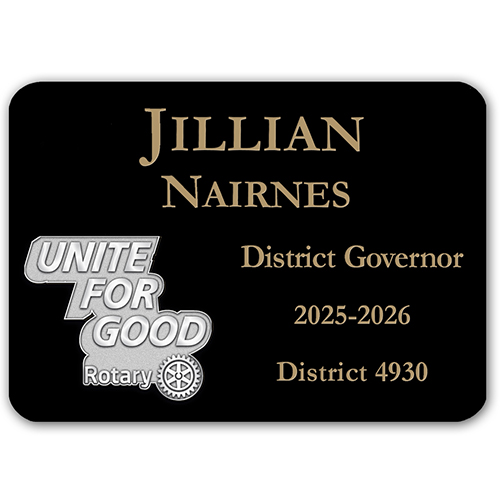 Rotary 2025-26 Message Black Plastic Engraved Badge-3 1/4