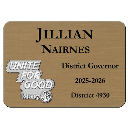 Rotary 2025-26 Theme-Gold Plastic Engraved Badge-3-1/4