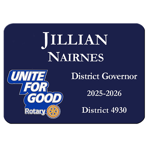 Rotary 2025- 26 Message Navy Plastic Engraved Badge-3 1/4