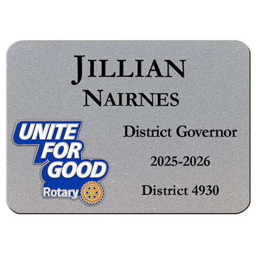 Rotary 2025-26 Theme Silver Plastic Engraved Badge 3 1/4